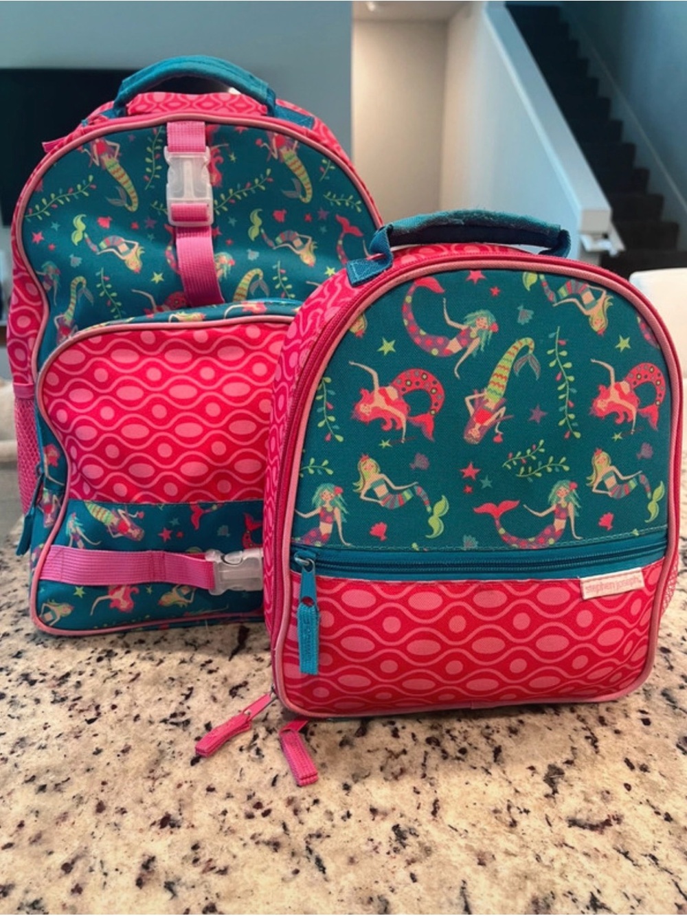 Kids Mermaid Print Teal & Pink Stephen Joseph Lunch Bag and Backpack Set
